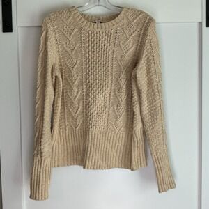 GAP Women's Cable Knit Sweater Size L‎ Oatmeal Heather Fisherman Preppy Chunky